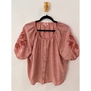 Vintage Threads Dusty Rose Puff Sleeve Embroidered‎ Top Cottagecore- Large